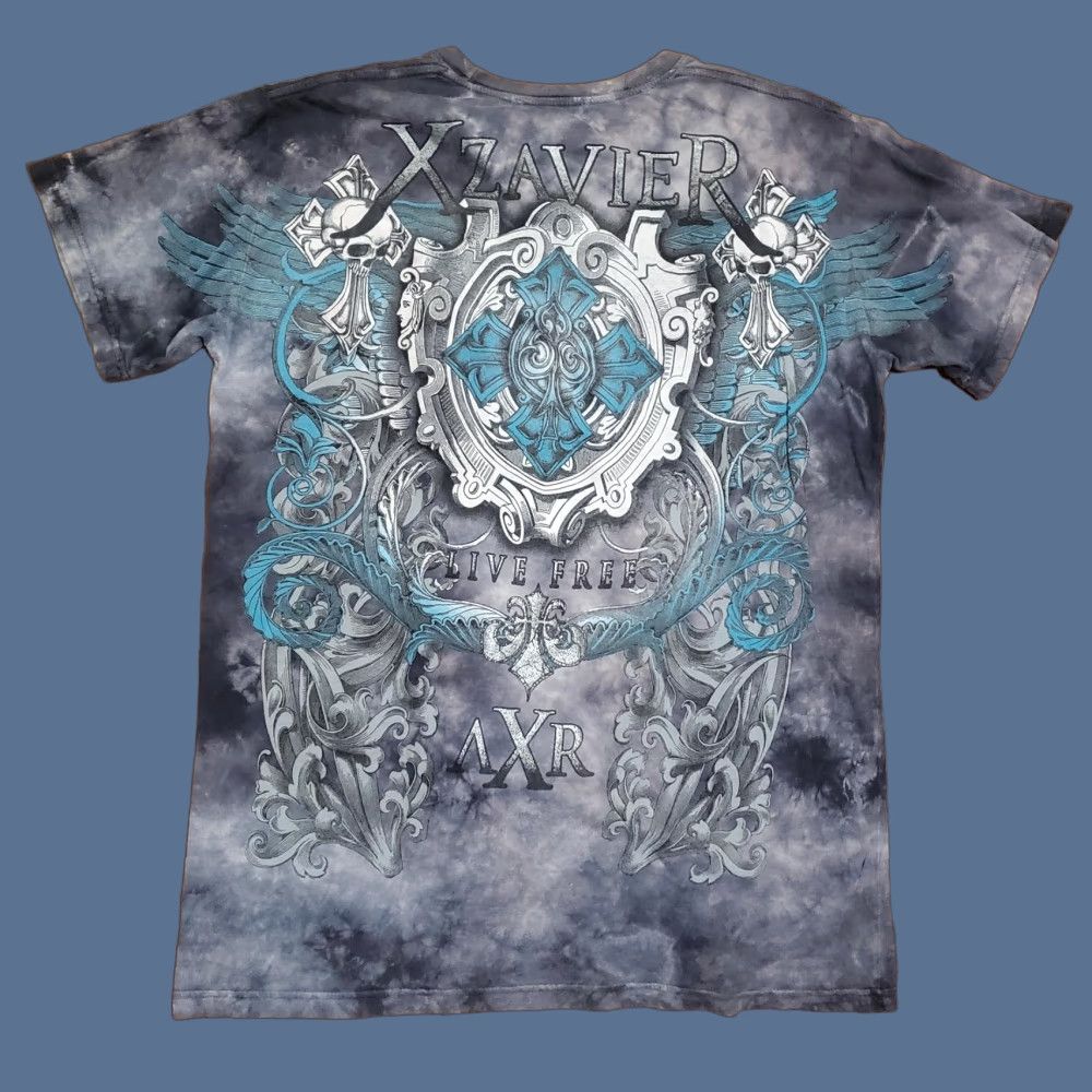 Olive Xzavier Shirt Mens XL Gray Live Free Cross Wings Rhinestone Biker Tee Skull Size US XL / EU 56 / 4 - 1 Thumbnail