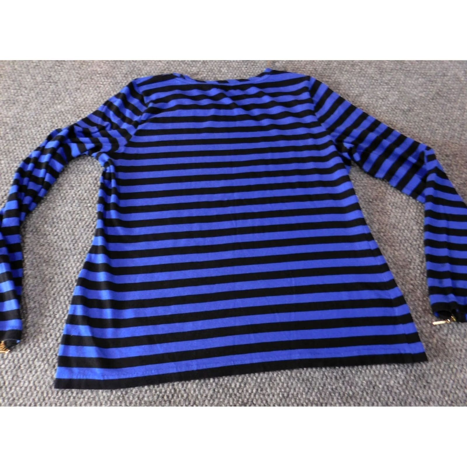 Anne Klein Anne Klein Womens Blouse XL Blue Striped Crew Neck Pullover Stretch Bell Sleeve Long Sleeve Casual Regular Size XL / US 12-14 / IT 48-50 - 7 Thumbnail