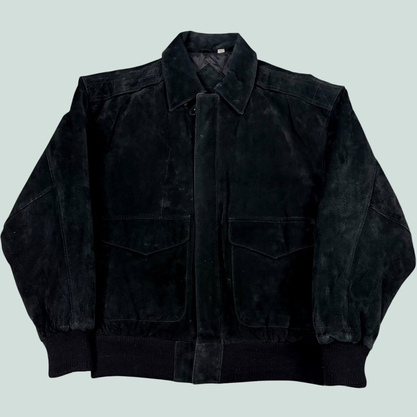 VINTAGE Copper Key Jacket Mens Small Black Suede Leather Bomber A 