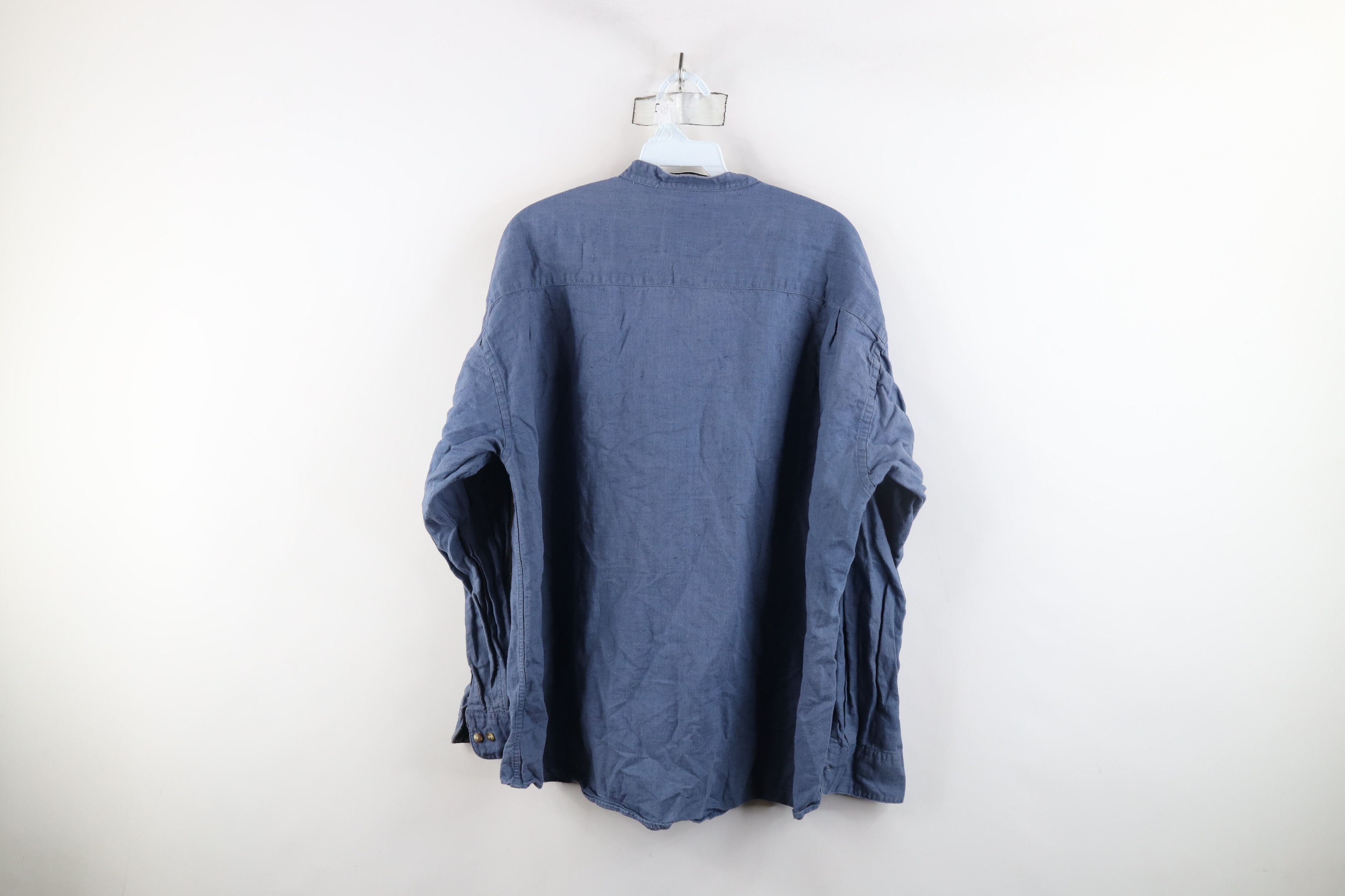 Vintage Vintage 90s Streetwear Linen Blend Band Collar Button Shirt Size US M / EU 48-50 / 2 - 10 Thumbnail