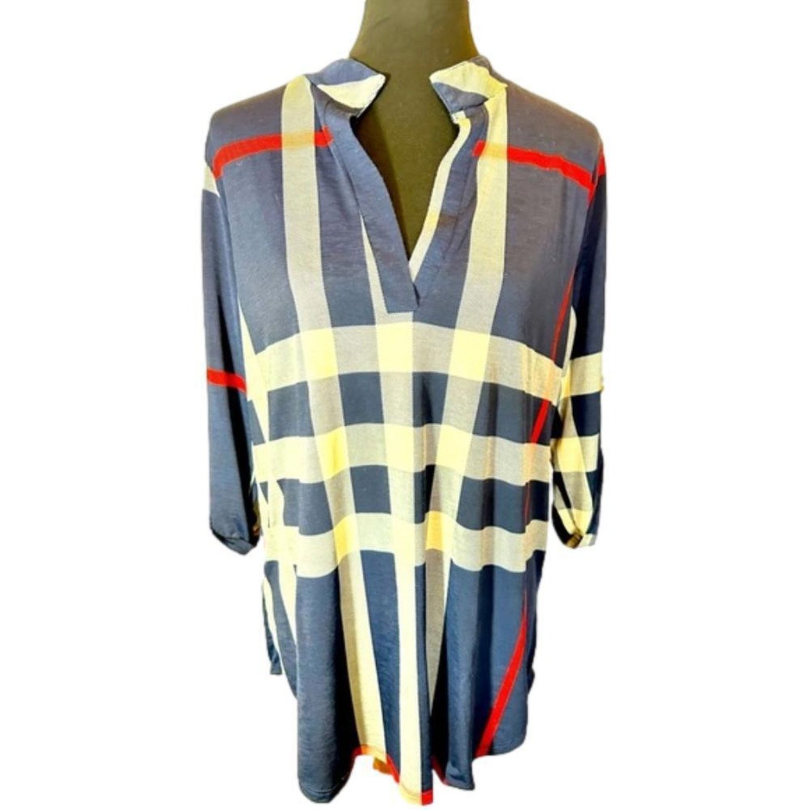 Designer Perfectly Priscilla Plaid Tunic Top Size XL / US 12-14 / IT 48-50 - 1 Thumbnail
