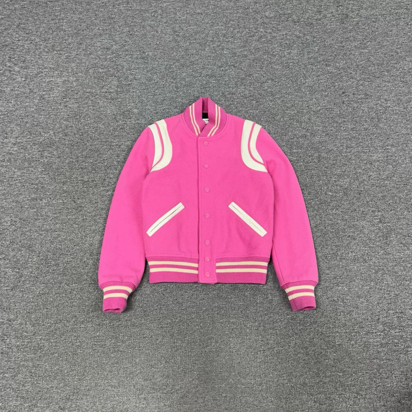 Saint Laurent Paris Saint Laurent Pink Leather Patchwork Varsity Jacket Size XXS / US 00 / IT 34 - 1 Thumbnail