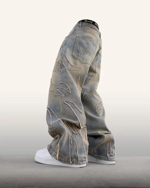 Japanese Brand Kawasaki x Kai #30 Retro Raw Edge Embroidery Baggy Jeans Size US 32 / EU 48 - 4 Thumbnail