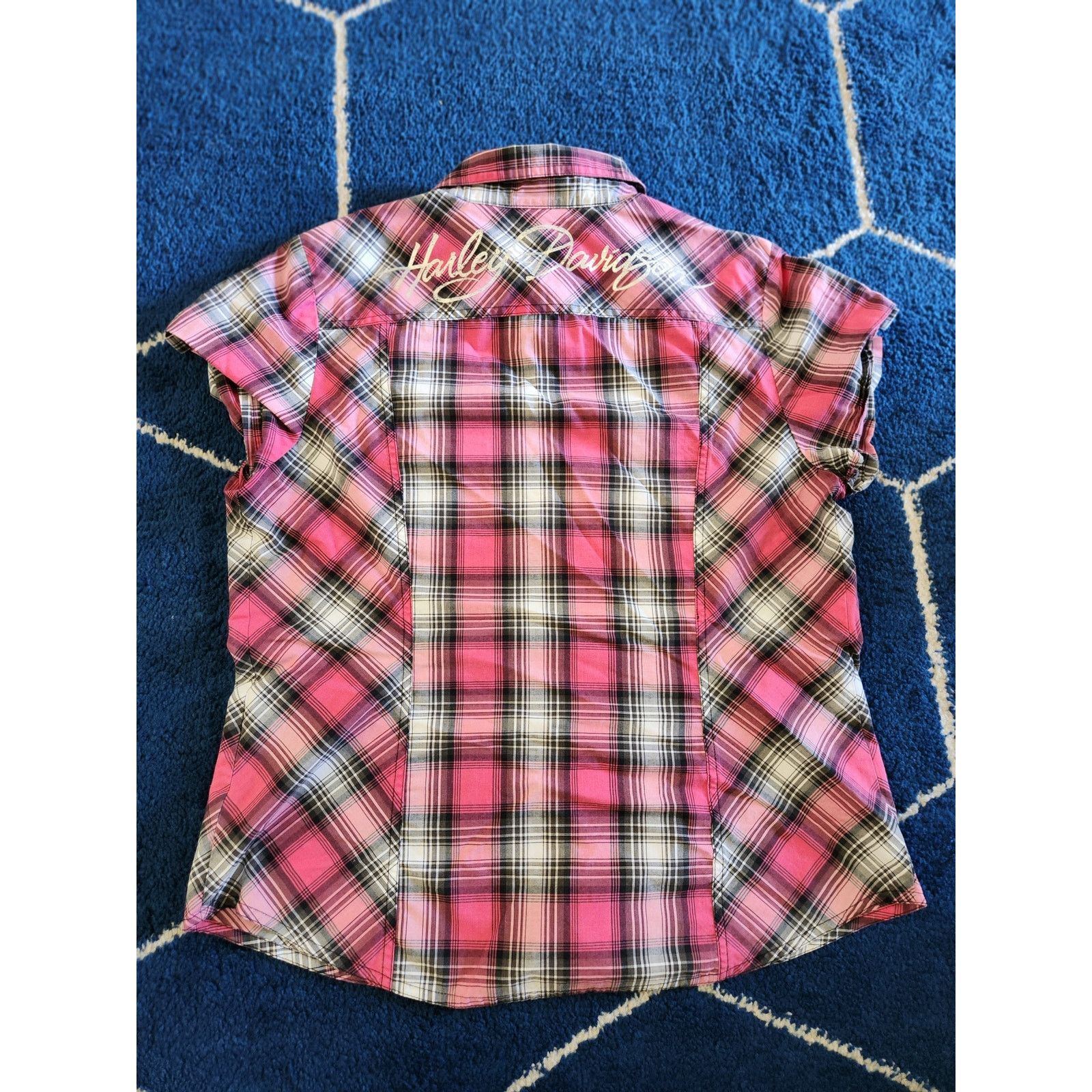 Harley Davidson Harley Davidson Women's Short Sleeve Pink Plaid Shirt Lg Size L / US 10 / IT 46 - 2 Thumbnail