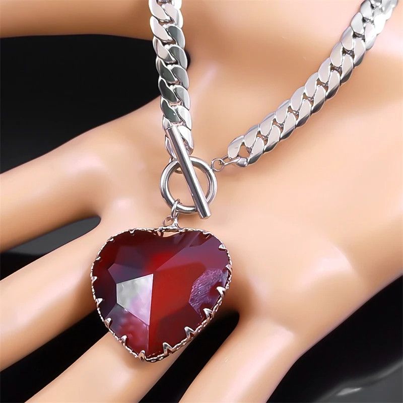Jewelry Goth Punk Red Heart Glass Pendant Charms Necklace Size ONE SIZE - 6 Thumbnail