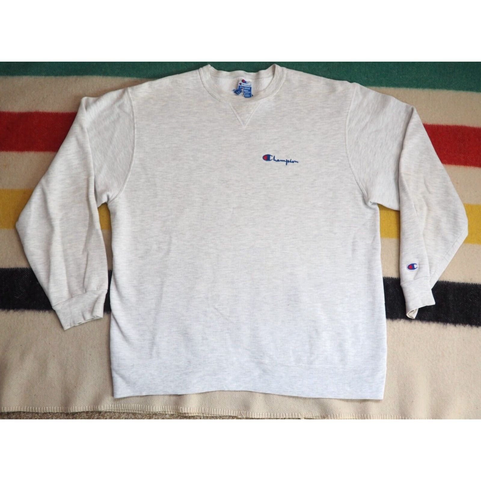 Champion VINTAGE Champion Sweatshirt Pullover USA Made Heather Gray 90s Spellout XL Mens Sweatshirt Size US XL / EU 56 / 4 - 2 Thumbnail