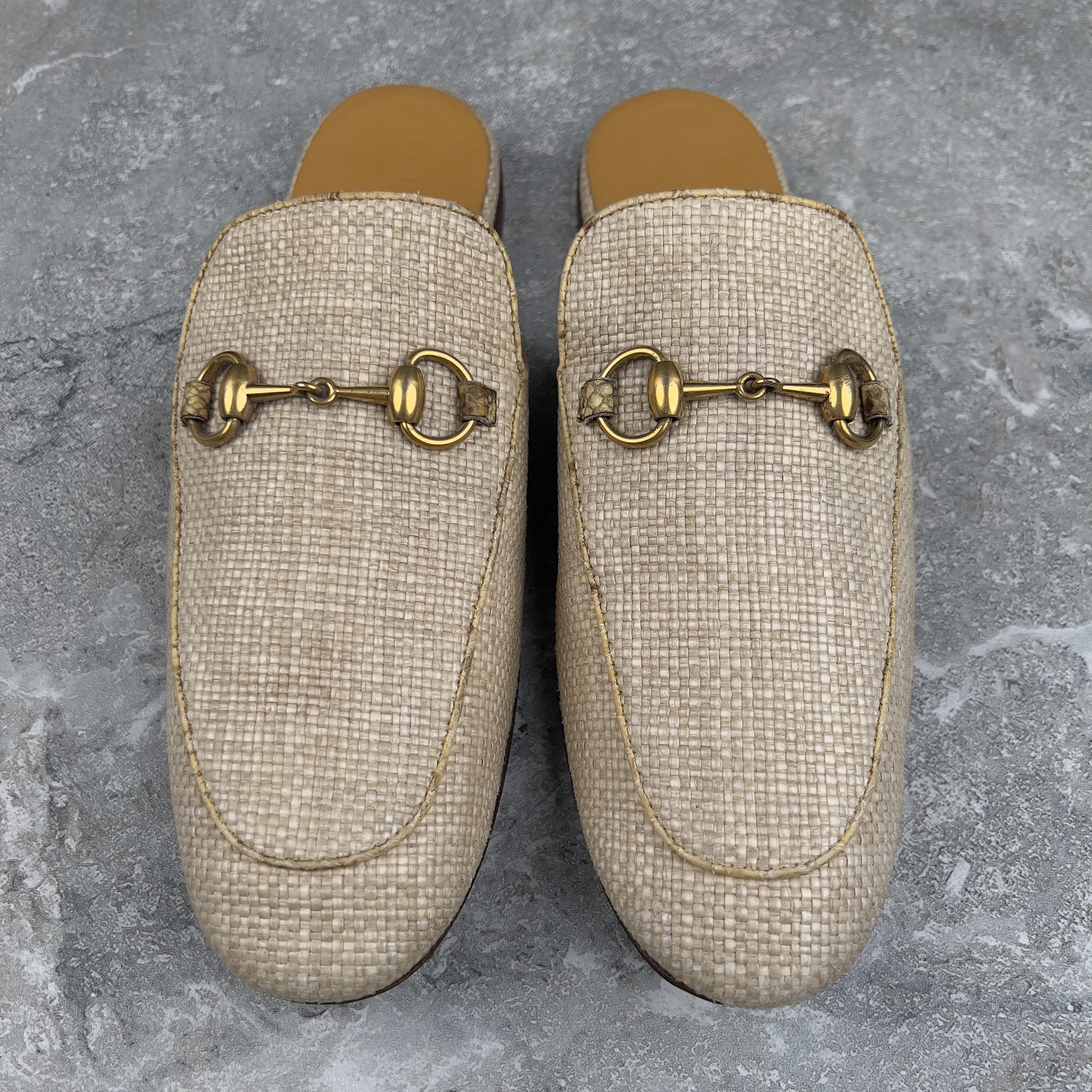Gucci Princetown Mule Beige Raffia Snakeskin Leather Size US 8 / EU 41 - 2 Thumbnail
