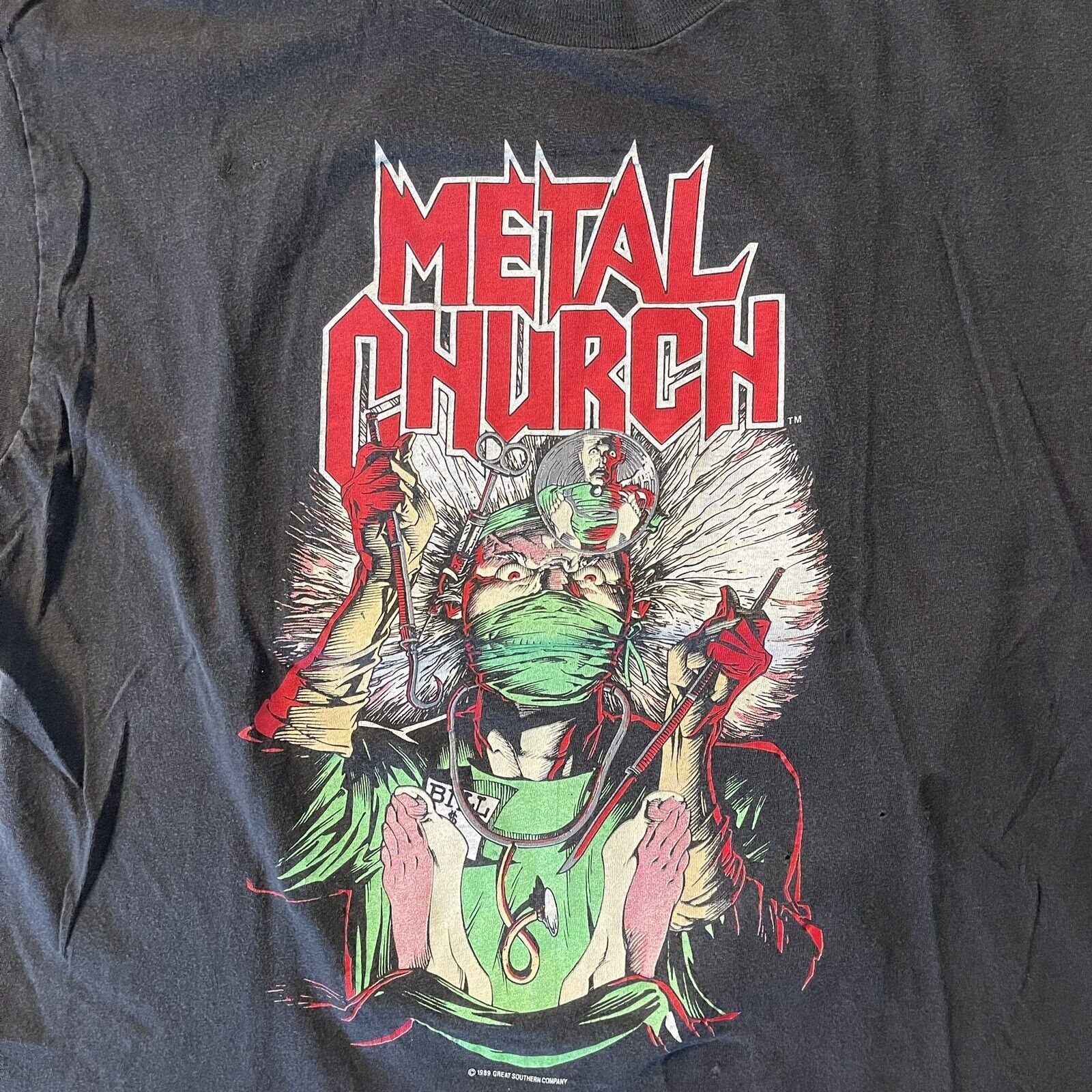 Vintage Vtg 80s Metal Church T-Shirt Fake Healer Blessings Tour Size US L / EU 52-54 / 3 - 4 Thumbnail
