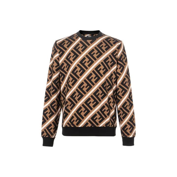 Fendi Fendi Brown Logo Print Long Sleeve Sweatshirt 0079 Size US L / EU 52-54 / 3 - 1 Thumbnail