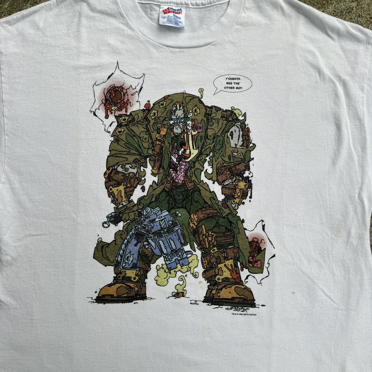 Vintage 90s Keith Giffen Trencher Gun Shot Art Shirt ERD Grunge Size US XL / EU 56 / 4 - 4 Thumbnail