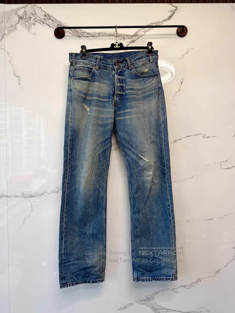 Celine CELINE Deep blue wash distressed straight leg denim jeans Size US 31 - 1 Thumbnail