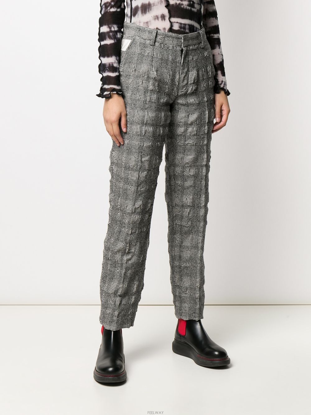 Undercover Undercover High Rise Houndstooth Trousers Gray Size 31" - 2 Thumbnail