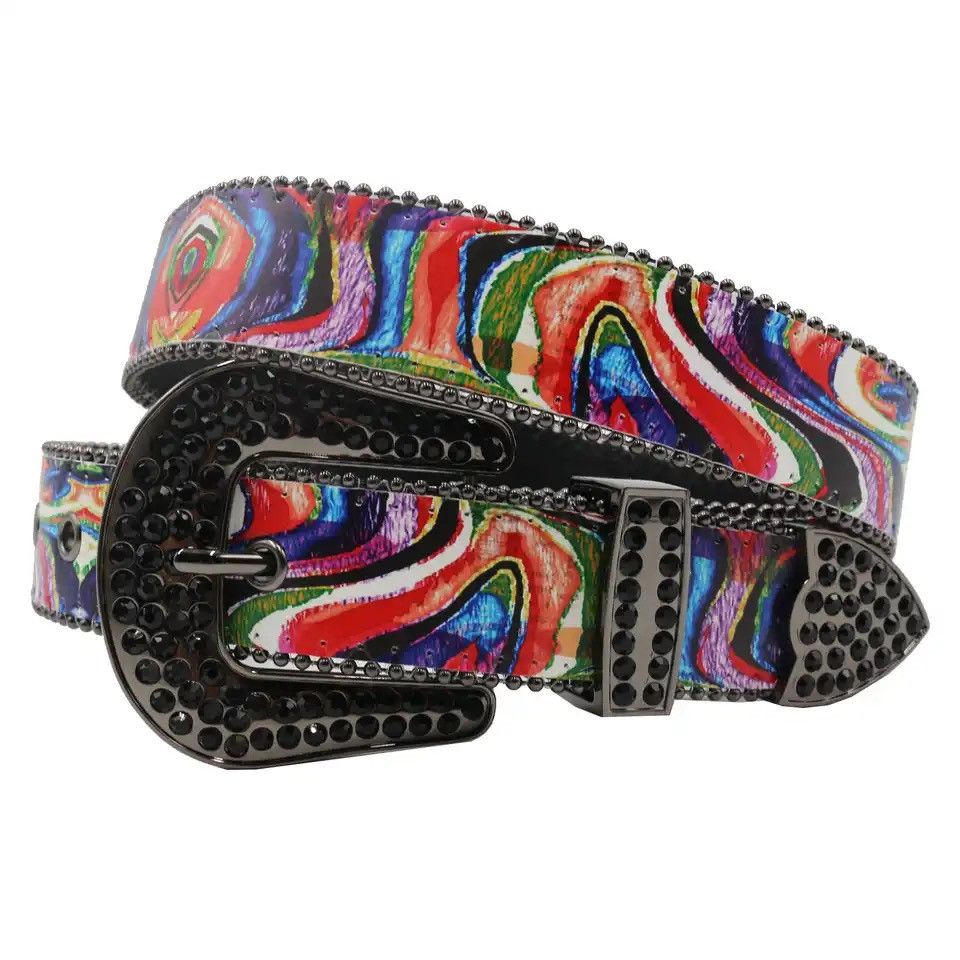 Vintage Rhinestone Belt Adjustable PU leather Western Denim Belt Size ONE SIZE - 1 Thumbnail