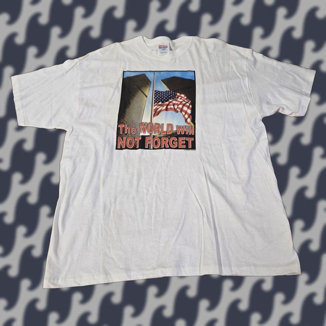 Hanes VINTAGE World Trade Center Shirt Mens XL White 9/11 Memorial USA Flag Hanes Heavyweight Size US XL / EU 56 / 4 - 1 Thumbnail