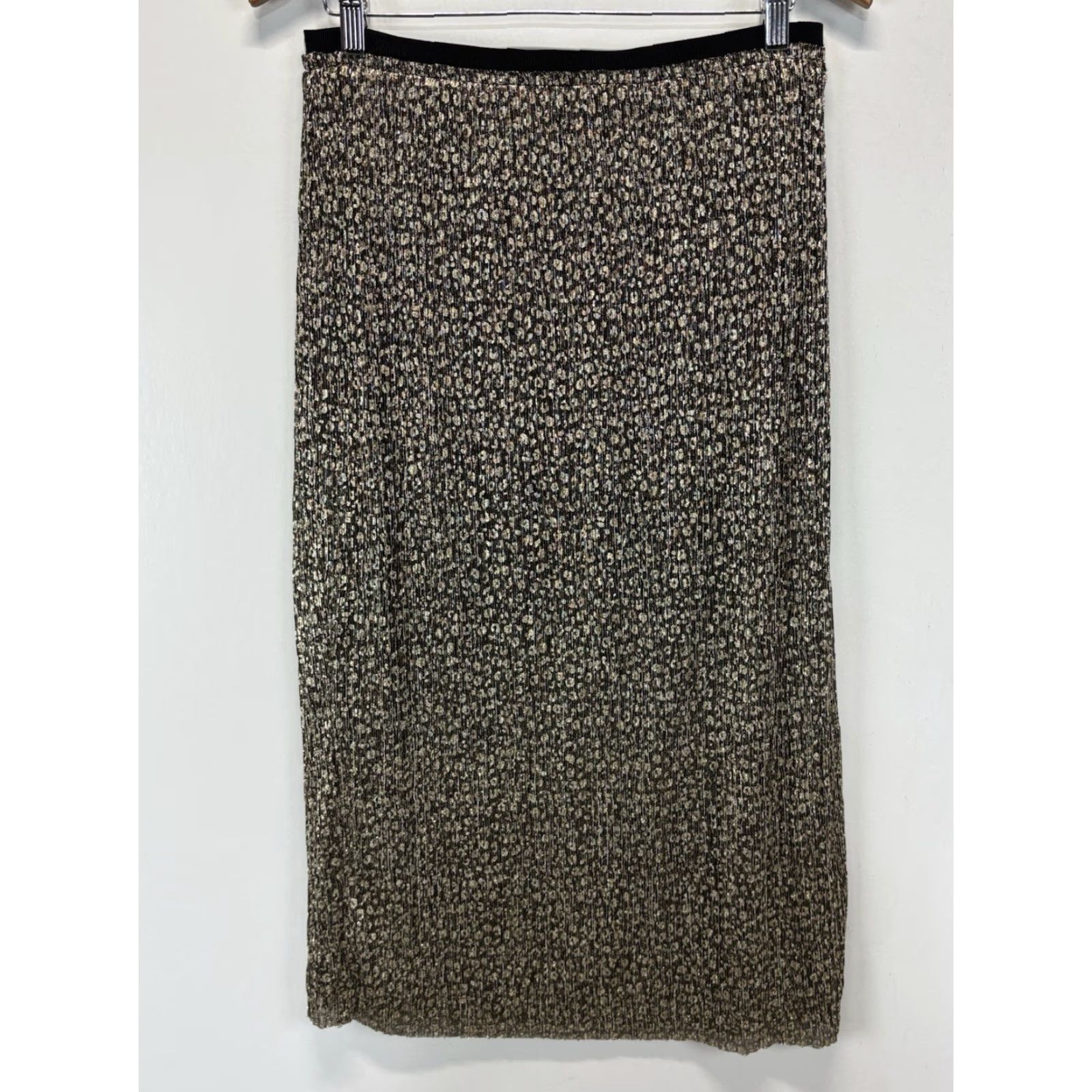 Vintage Maeve Anina Midi Skirt Sz 8 Black Gold Shimmer Stretch Pull On Women Pencil Straight Midi Skirt Size 30" / US 8 / IT 44 - 2 Thumbnail