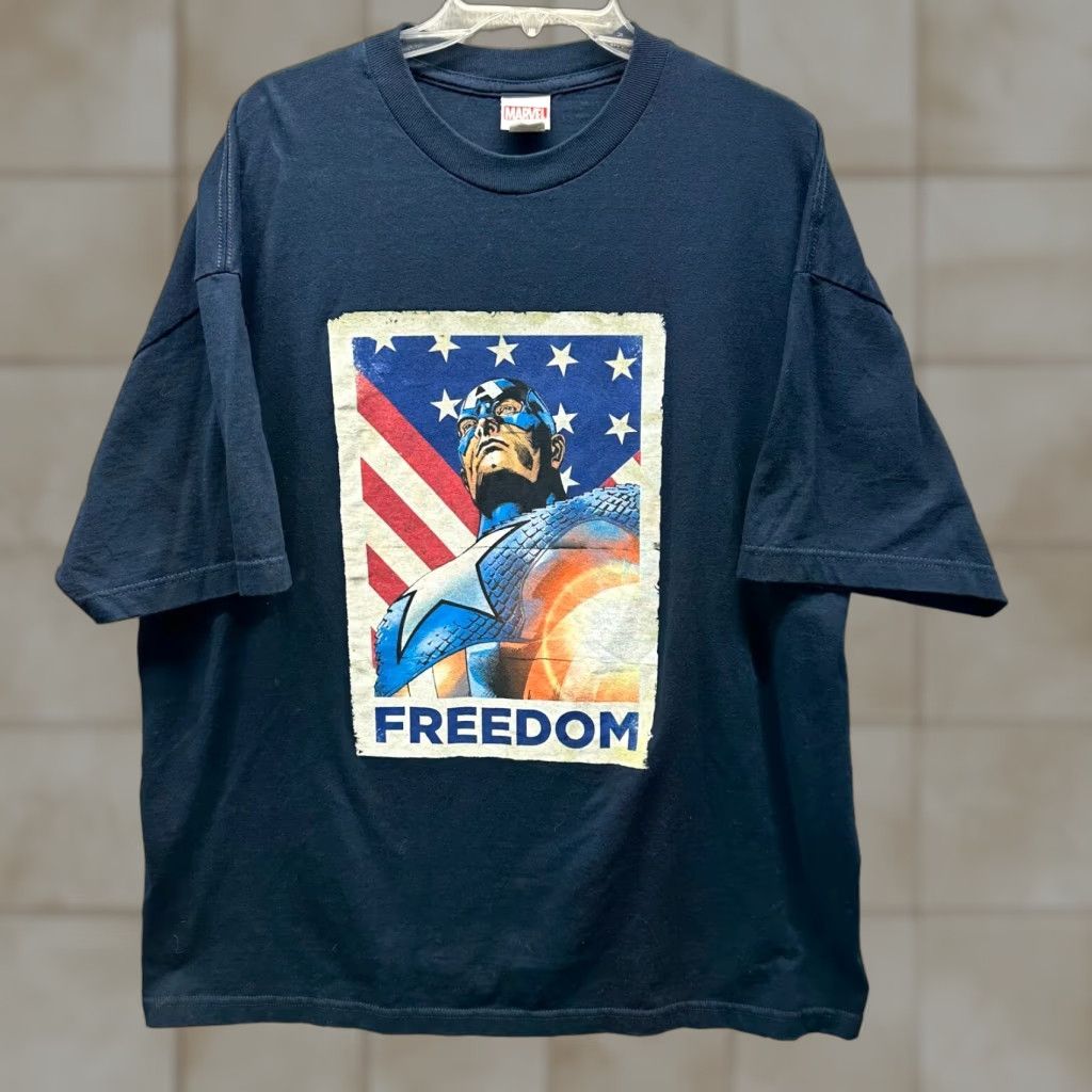 Vintage Captain America Shirt Adult 2XL Blue Marvel Comics Mens T-Shirt Short Sleeve Crew Neck Cotton Logo Pattern Solid Size US XXL / EU 58 / 5 - 1 Thumbnail