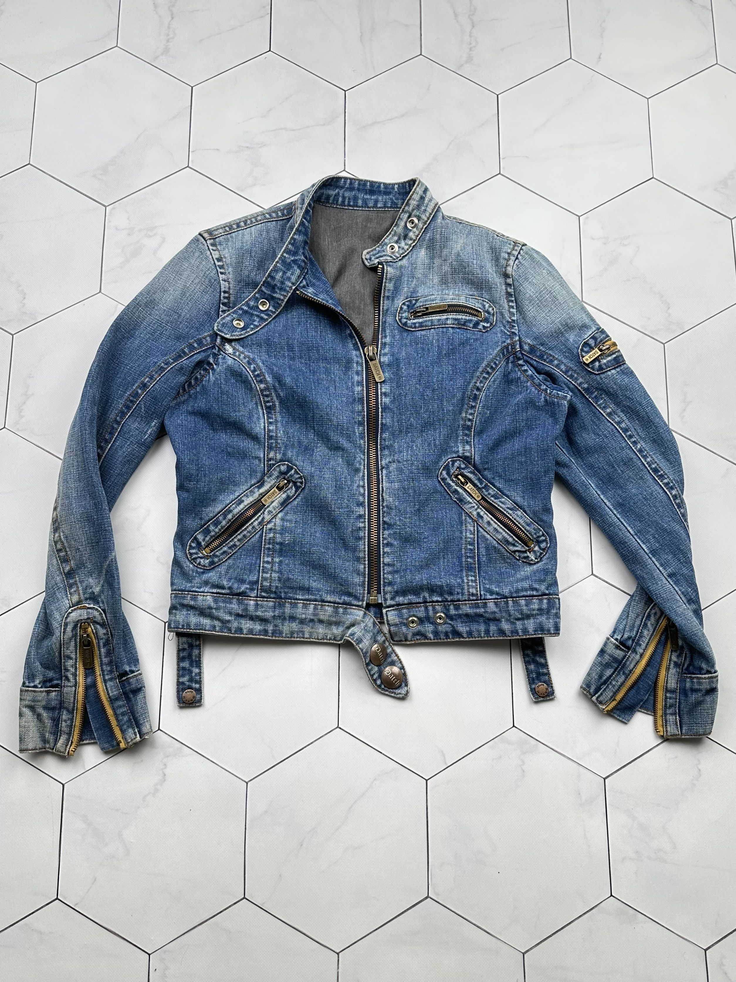 image of Avant Garde Vintage Bondage Zipped Denim Jacket in Blue, Women's (Size Medium)