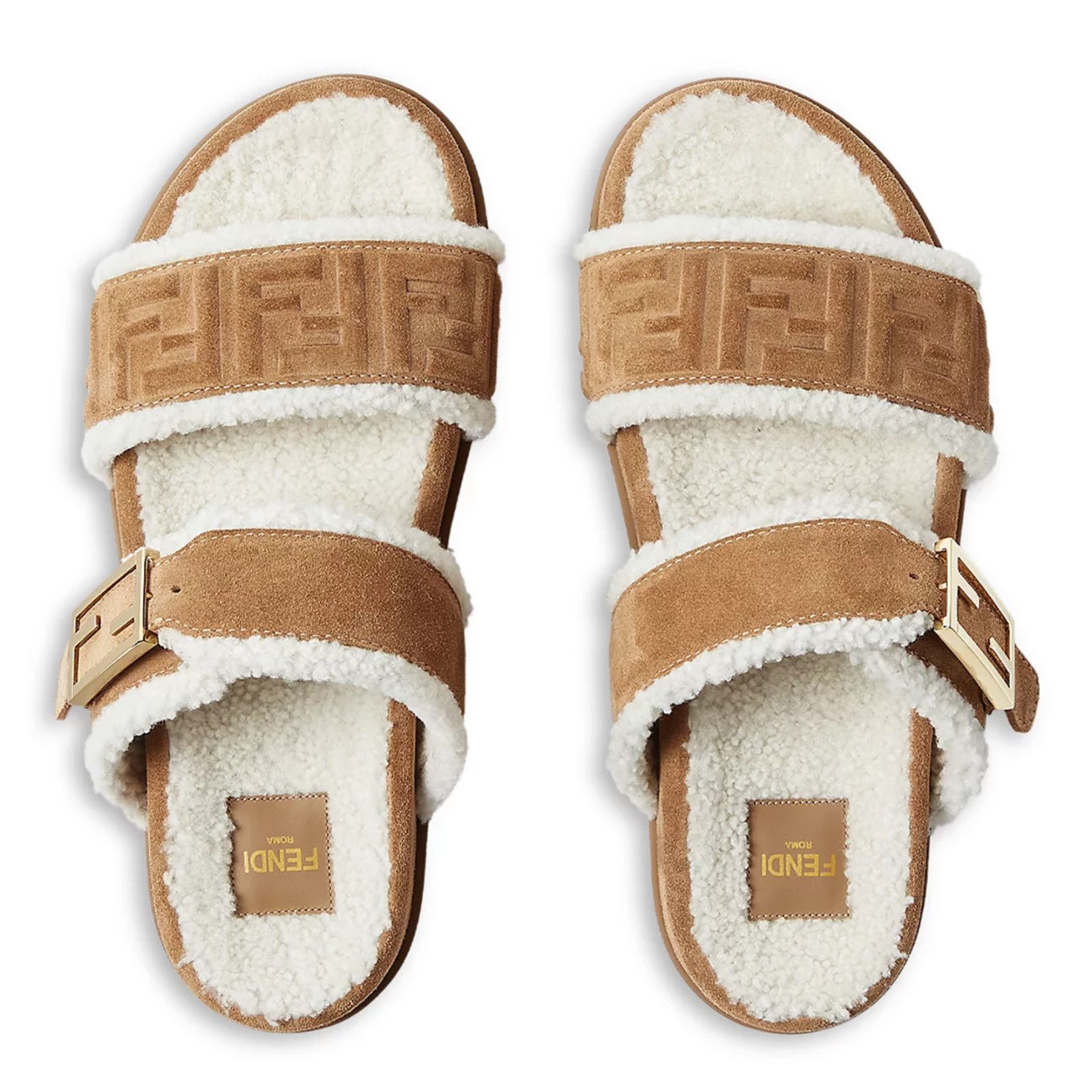 Fendi Fendi Feel Slide Shearling Bronze Monogram Sandal 36.5 Size US 6.5 / IT 36.5 - 10 Thumbnail