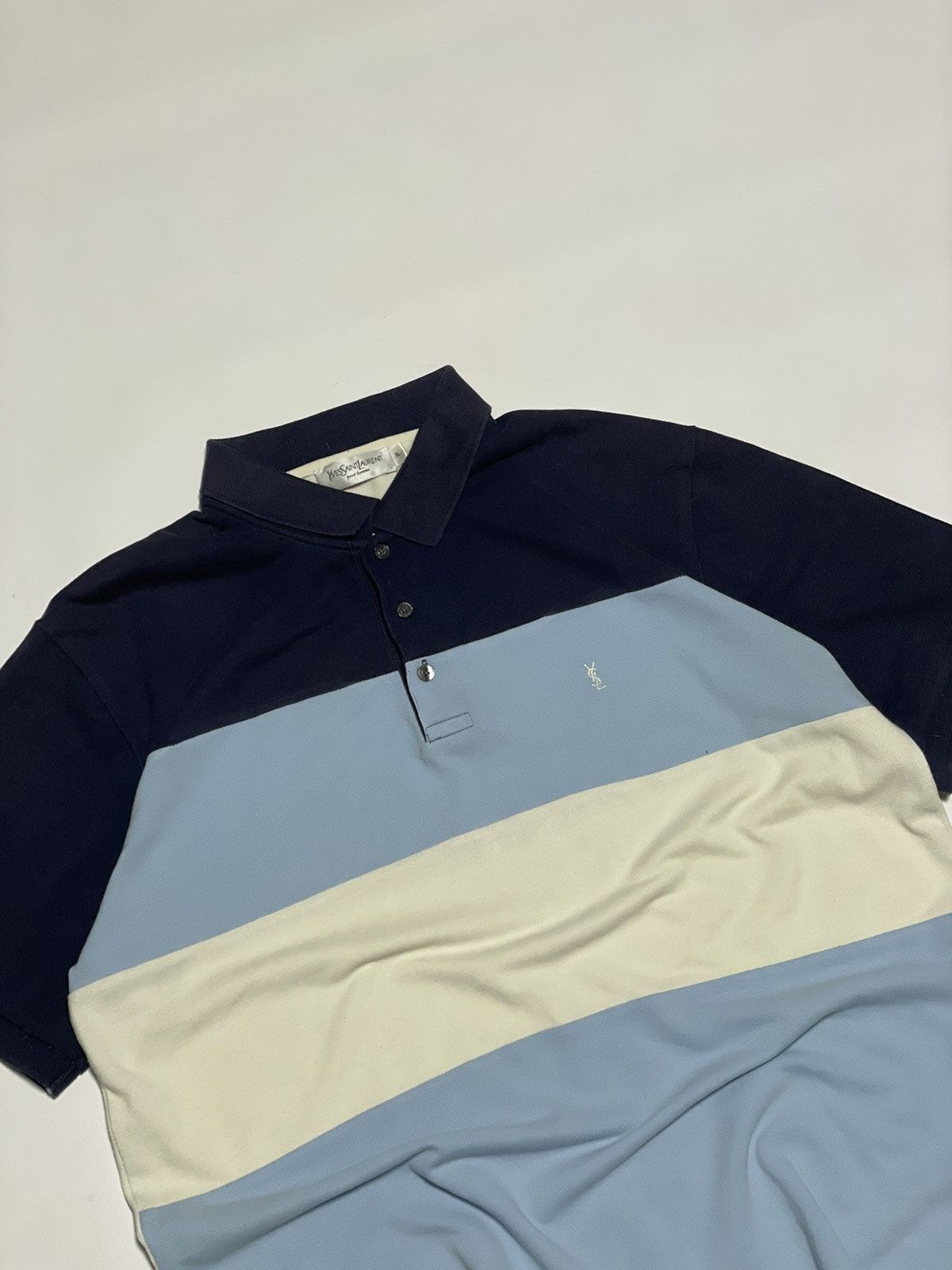 Vintage × Yves Saint Laurent Yves Saint Laurent YSL Vintage Polo Shirt Blue White Stripe Size US XL / EU 56 / 4 - 5 Thumbnail