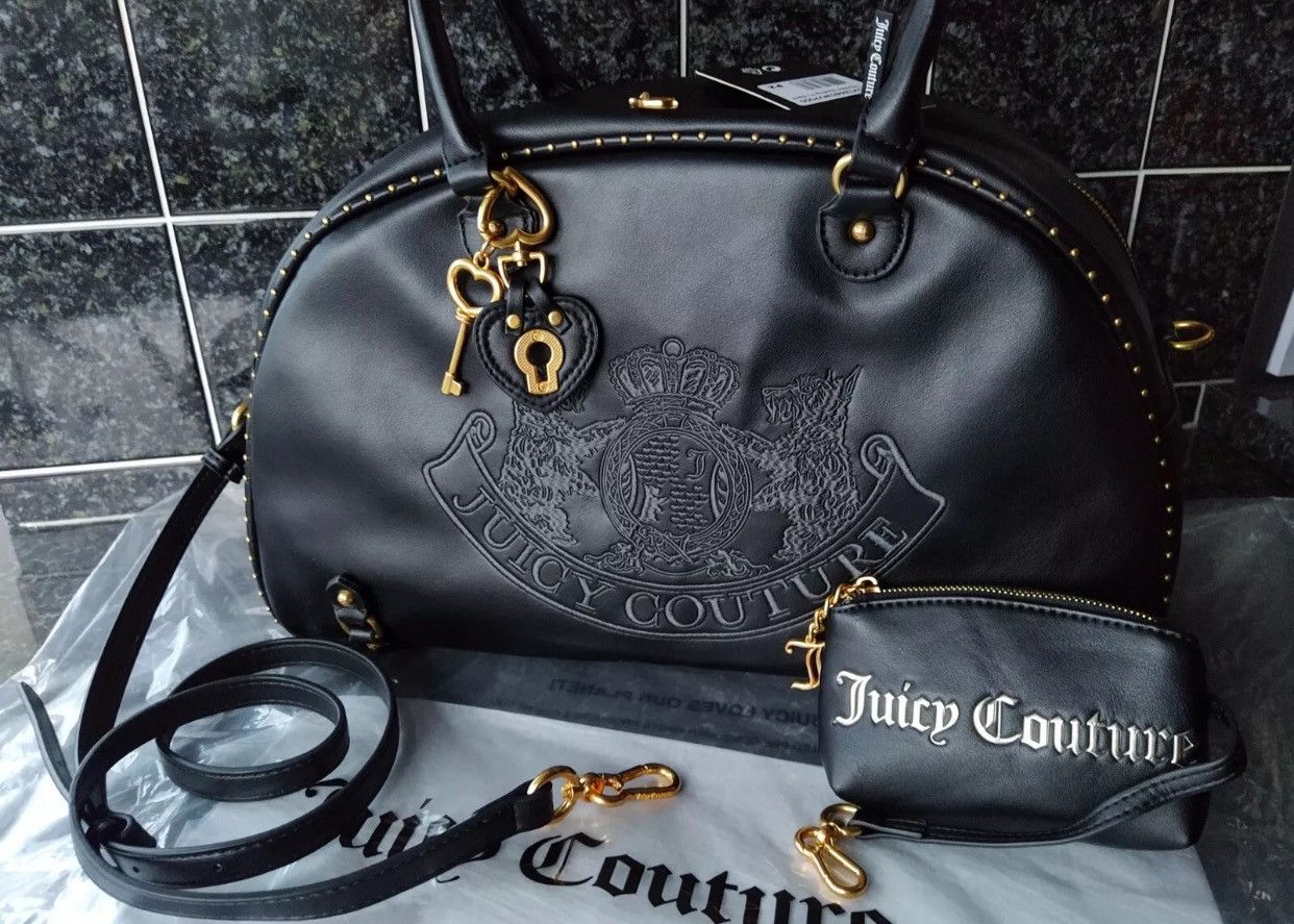 Juicy Couture バッグ 黒 Juicy Couture Handbag Black Gray Gothic Print Studded Faux