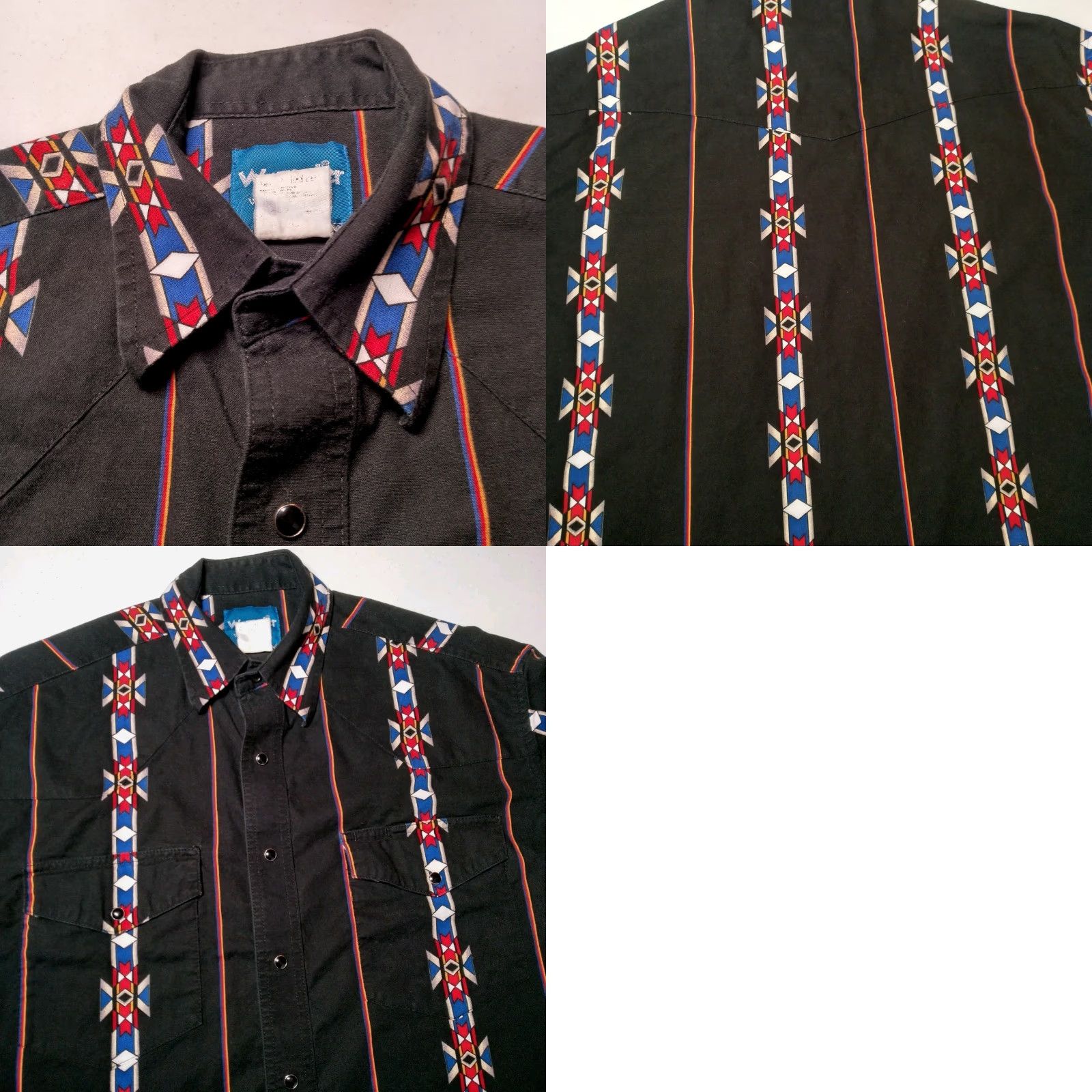 Wrangler VINTAGE Wrangler Western Shirt Men Medium Black Southwest Geometric Stripe Short Sleeve Snap Button Ranchwear Size US M / EU 48-50 / 2 - 8 Thumbnail