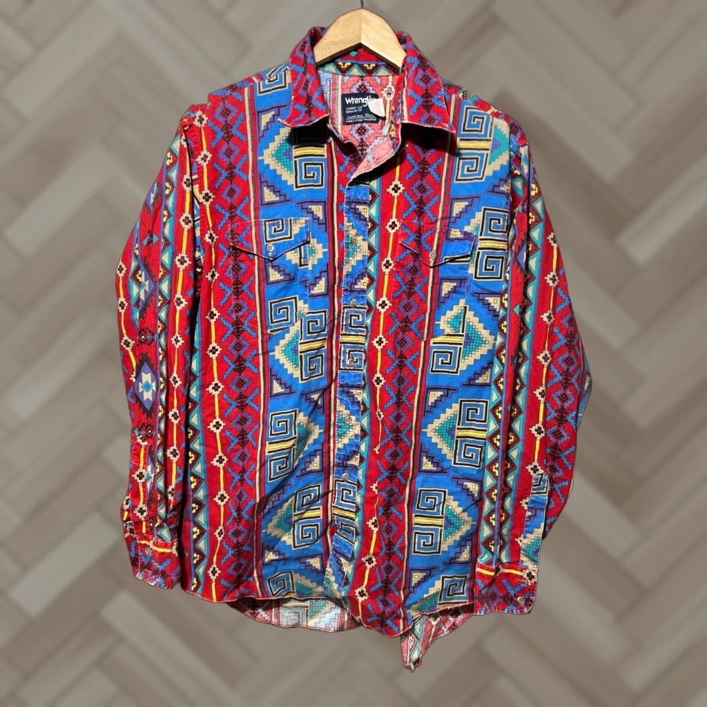 Wrangler VINTAGE Wrangler Cowboy Cut Western Aztec Shirt Sz 16-35 X-Long Tail Ships Free! Size US L / EU 52-54 / 3 - 1 Thumbnail