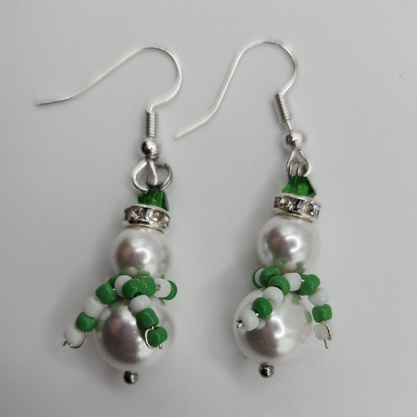 Other Handmade Snowman Earrings with Pearls, Green Beads, Crystals Size ONE SIZE - 4 Thumbnail