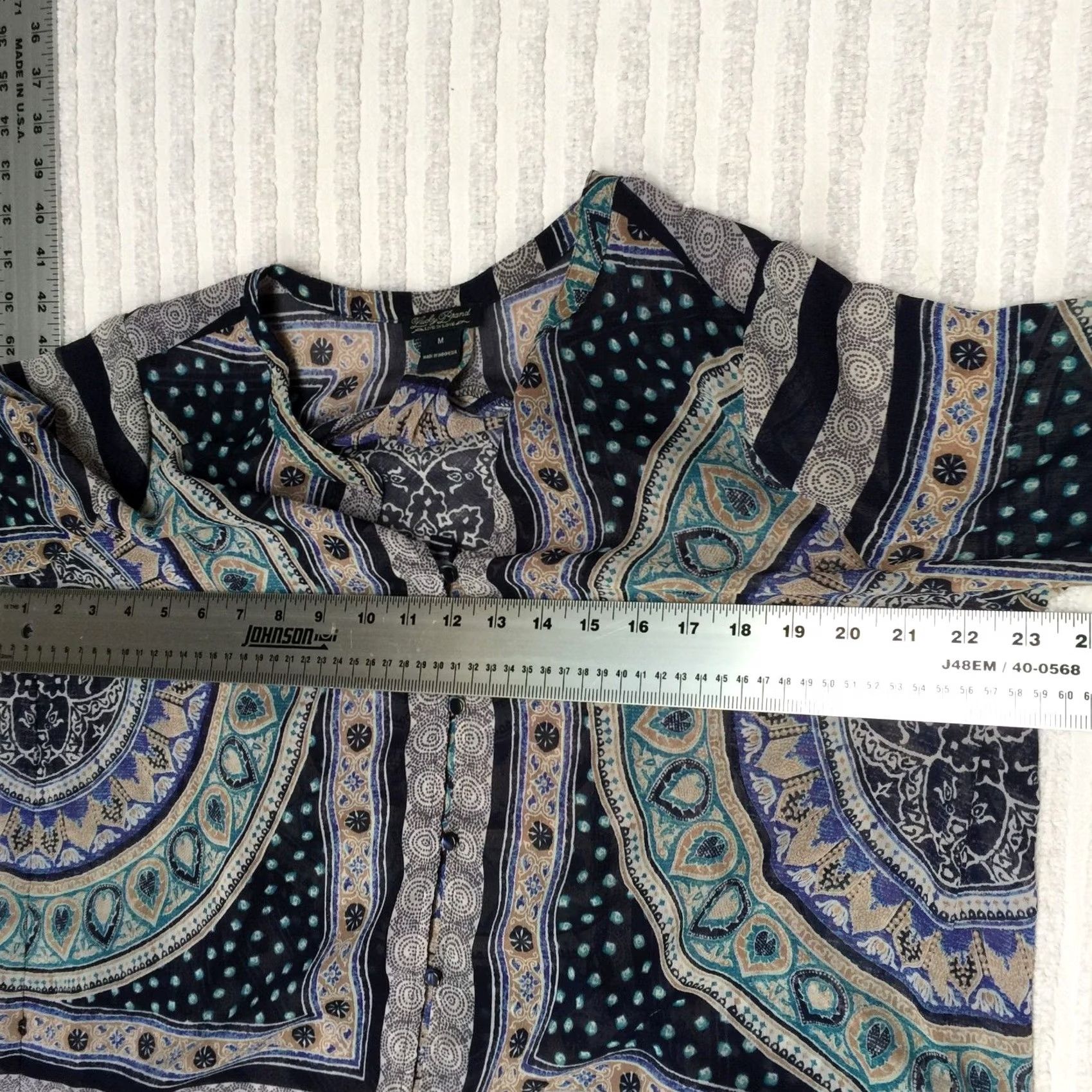 Lucky Brand Lucky Brand Split Neck Multi-Print Pleat Back Button Down Shirt Tunic Top M Medium Multicolor/Multicolor Printed Bohemian Casual Womens Size M / US 6-8 / IT 42-44 - 5 Thumbnail