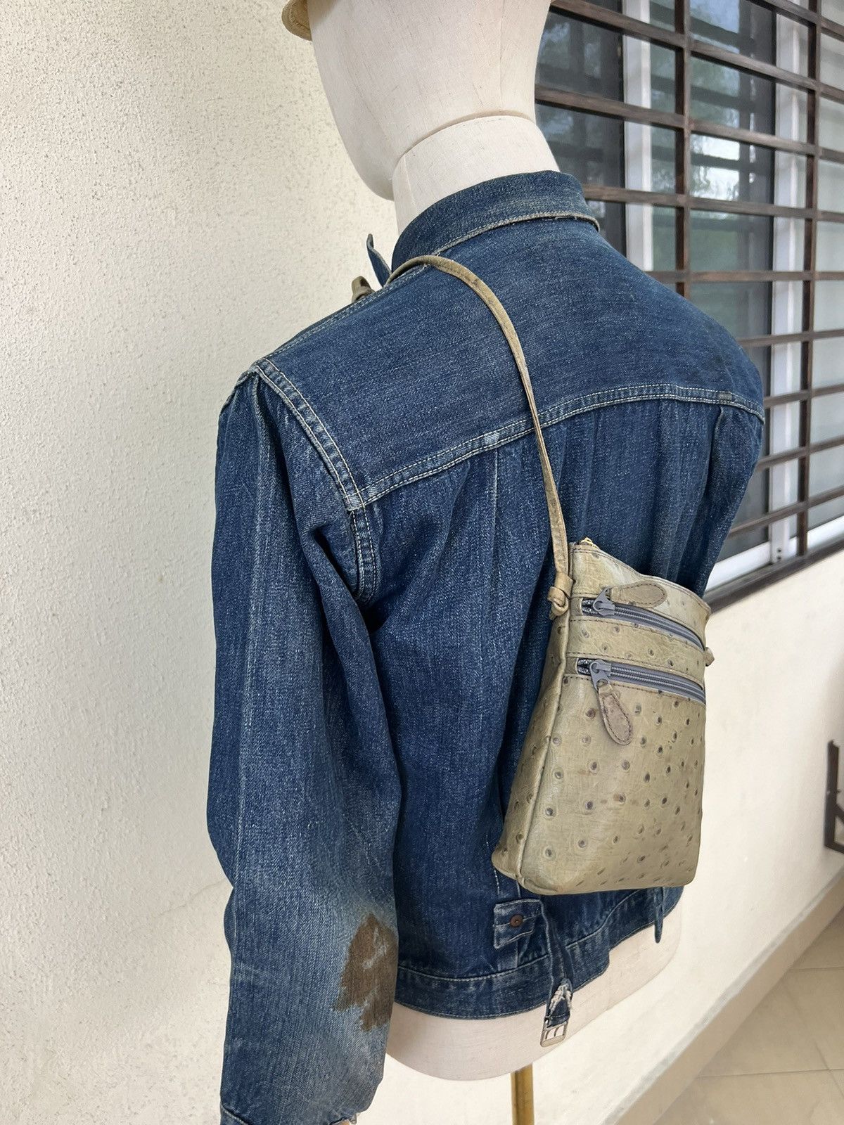 Leather Vintage Jacovitti Italy Patina Ostrich Leather Bag Unisex Size ONE SIZE - 7 Thumbnail