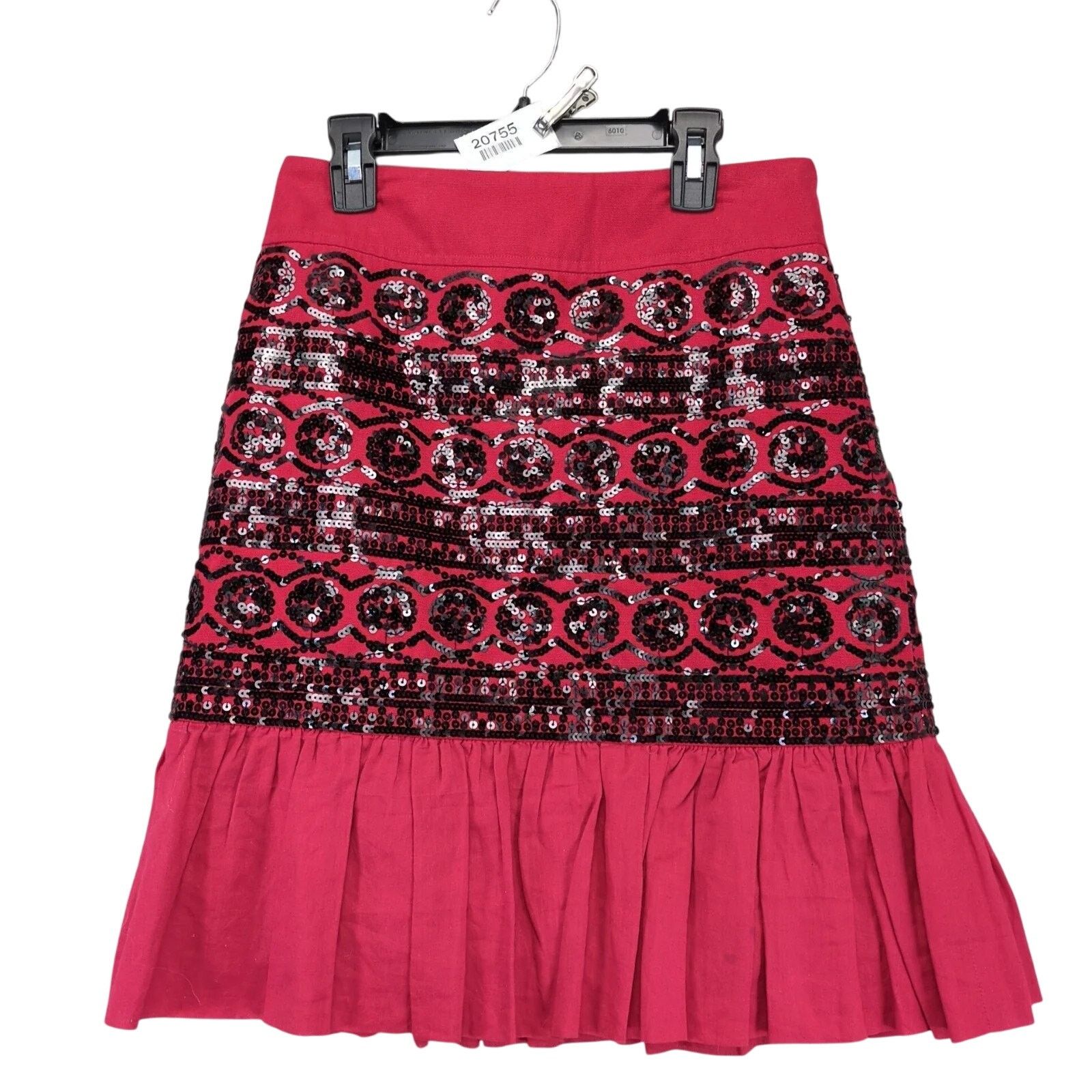 Anthropologie Moulinette Soeurs Suelta Skirt Red Black Sequin Knee Length Size 26" / US 2 / IT 38 - 1 Thumbnail