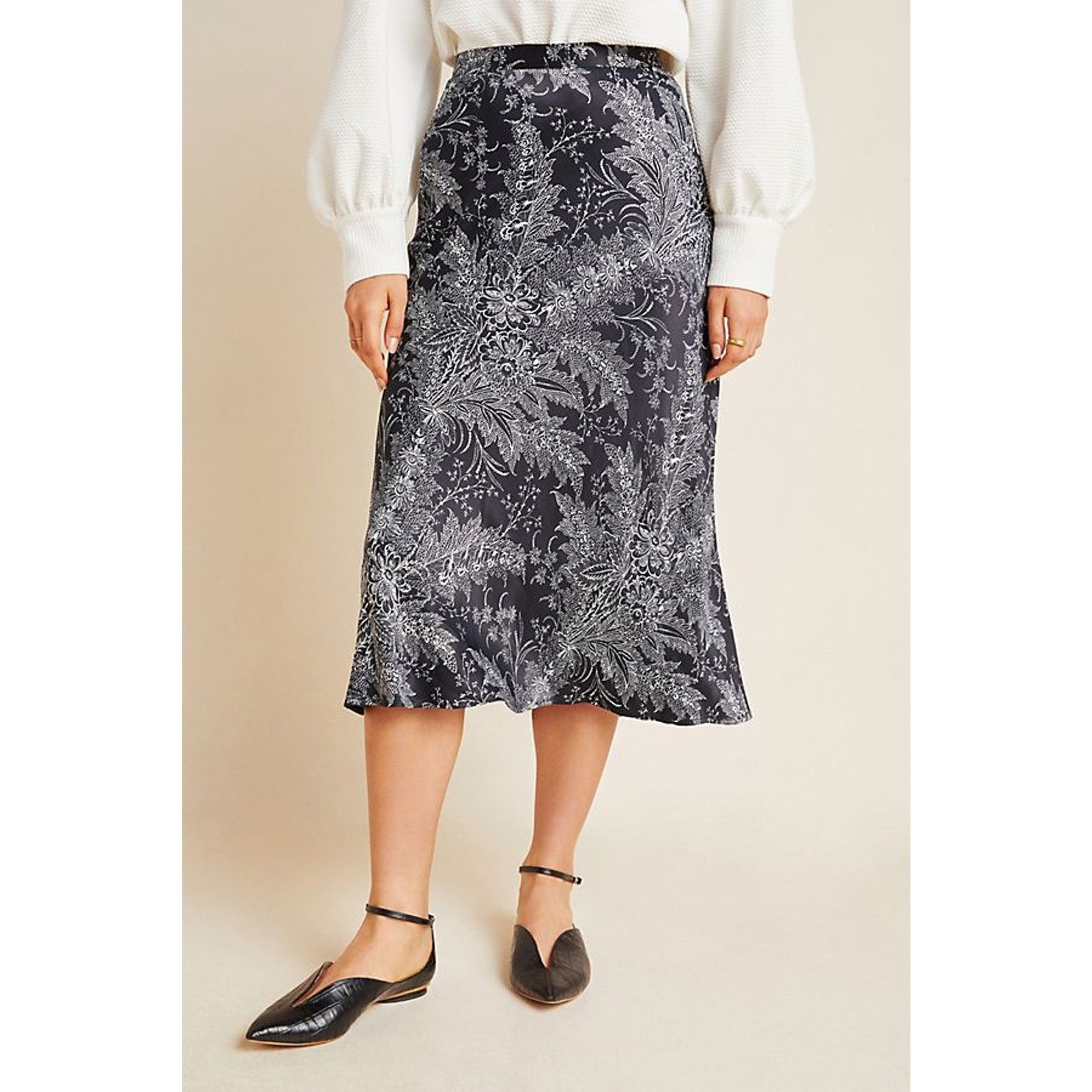 Anthropologie New Anthropologie Bias Satin Midi Skirt $110 SIZE 8 Floral Size 30" / US 8 / IT 44 - 3 Thumbnail