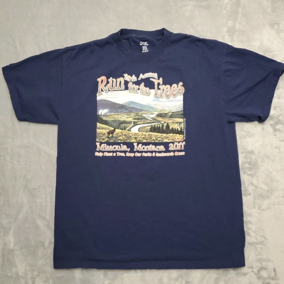 Clarks Missoula Run for the Trees Shirt Large Clark Fork River Valley View Trees Parks Mens L Blue USA Western American Size US L / EU 52-54 / 3 - 2 Thumbnail
