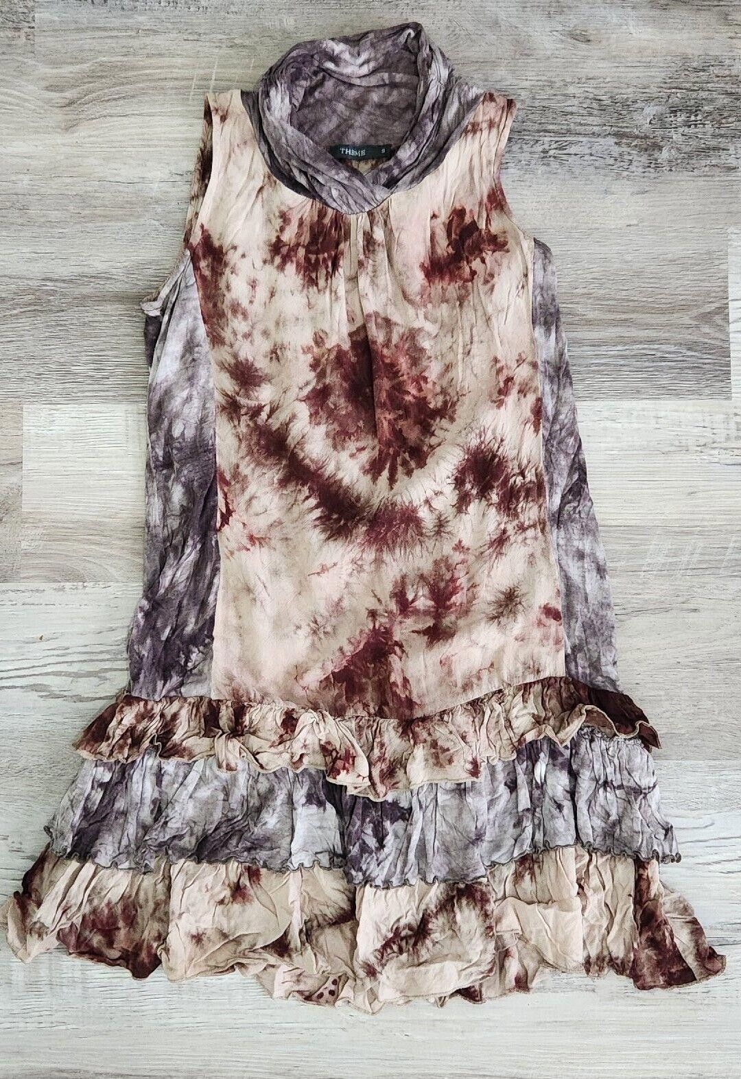 Designer Theme Top Size Small Tie Dye Brown Loose Turtle Neck Dress Size S / US 4 / IT 40 - 4 Thumbnail