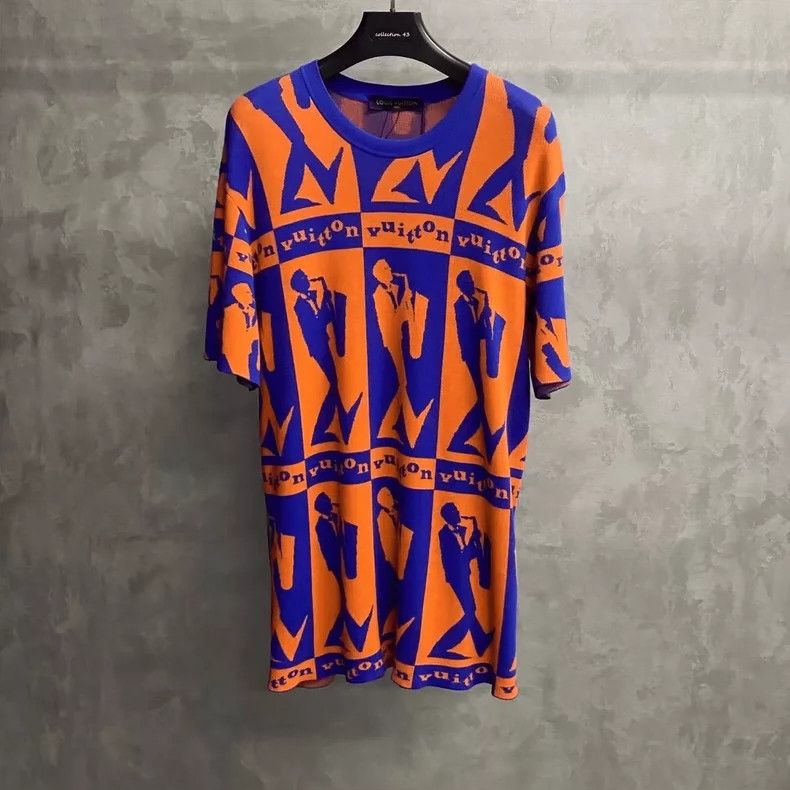 Louis Vuitton LOUIS VUITTON Orange Pied Piper print logo knit short sleev Size US XL / EU 56 / 4 - 1 Thumbnail