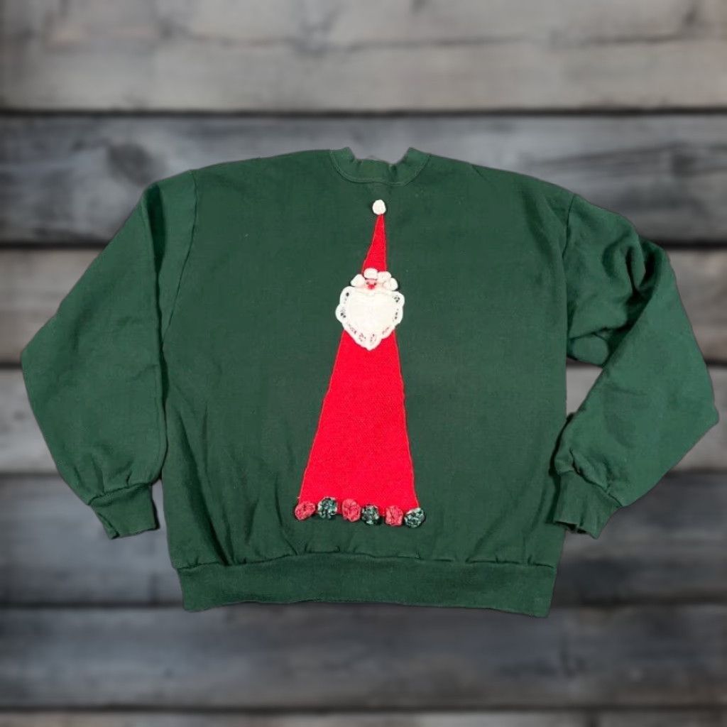 Jerzees VINTAGE Jerzees Sweatshirt Tree Santa Claus Patch Christmas Adult XL Green Fabric Womens Size XL / US 12-14 / IT 48-50 - 1 Thumbnail
