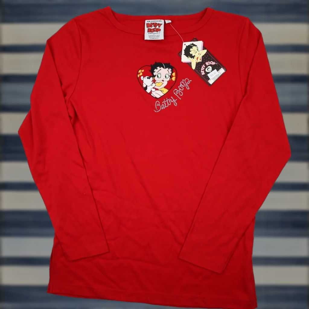 Vintage VINTAGE Betty Boop Womens Small T-Shirt Shirt Embroidered Dog Heart Rhinestone Red NWT 10/10 Size S / US 4 / IT 40 - 1 Thumbnail
