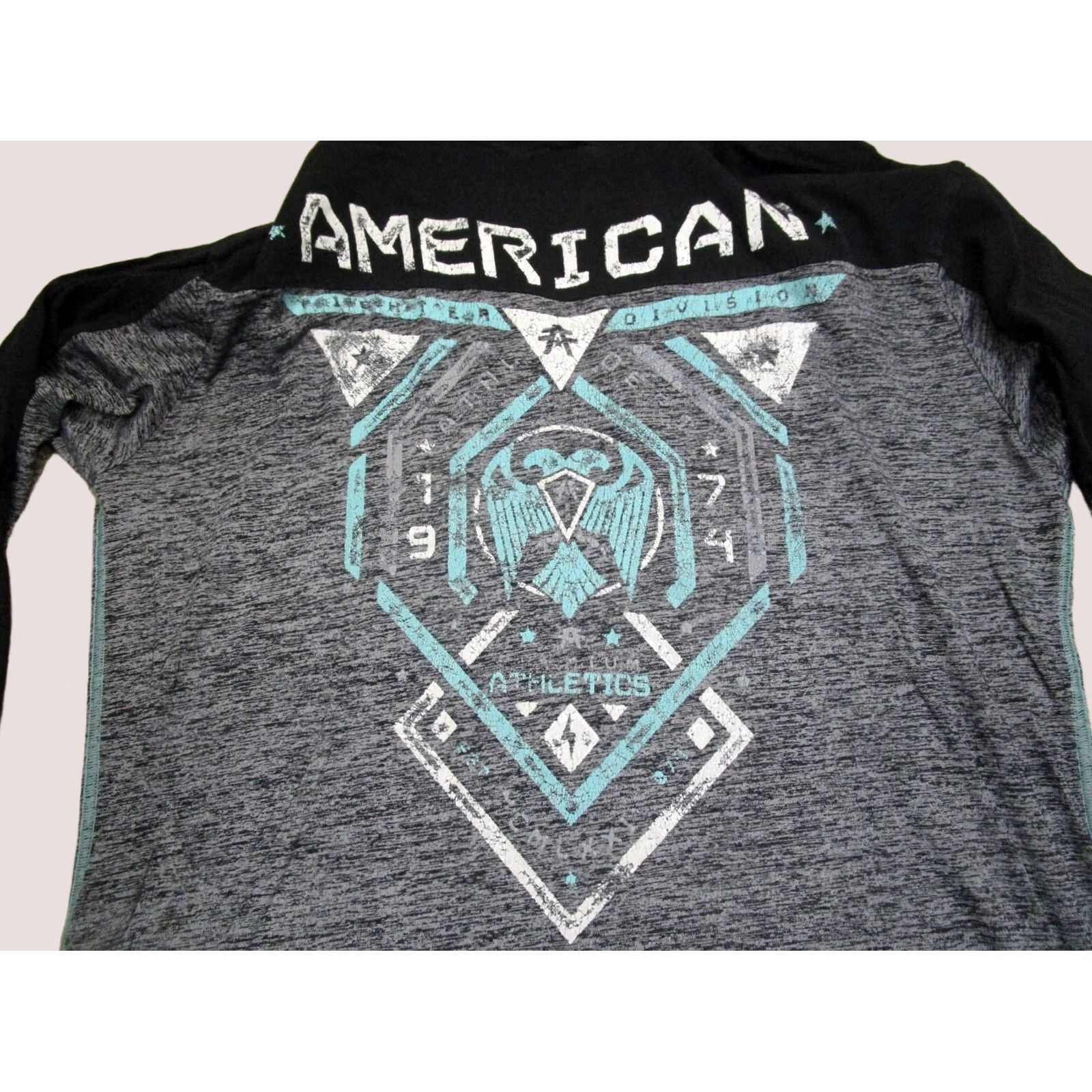 Vintage American Fighter Hoodie Women XL Gray Lightweight Moisture Wicking Mock Neck Pullover Casual Sports Logo Geometric Pattern Size XL / US 12-14 / IT 48-50 - 1 Thumbnail