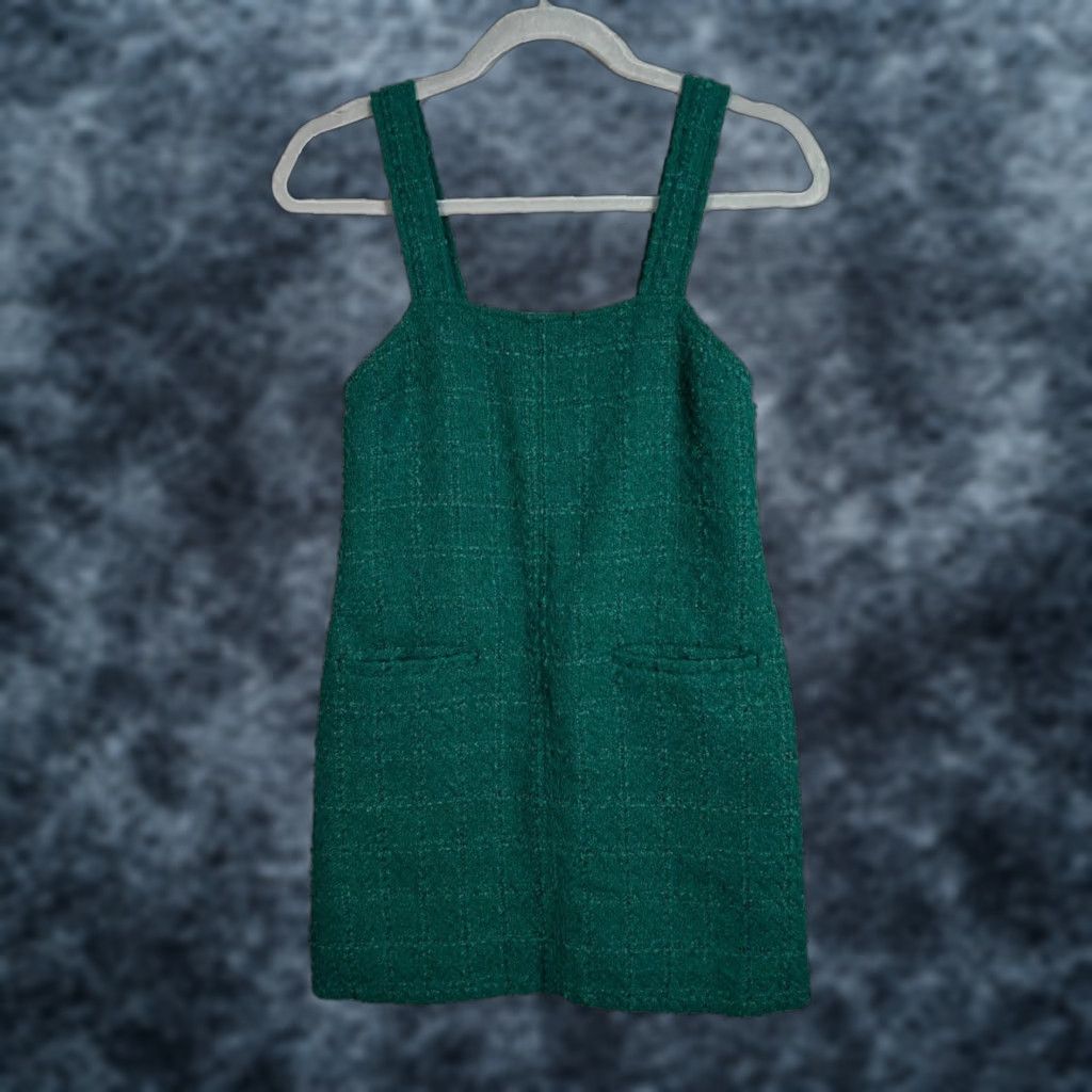 Abercrombie & Fitch Abercrombie & Fitch Womens XXS P Green Tweed Mini Pinafore Dress With Pockets Size XXS / US 00 / IT 34 - 1 Thumbnail