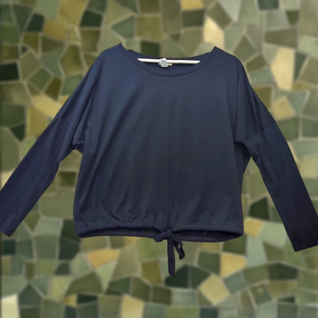 Eberjey VINTAGE Eberjey Long Sleeve Top Womens Small Black Tie Hem Drop Shoulder Whimsy Goth Size S / US 4 / IT 40 - 1 Thumbnail
