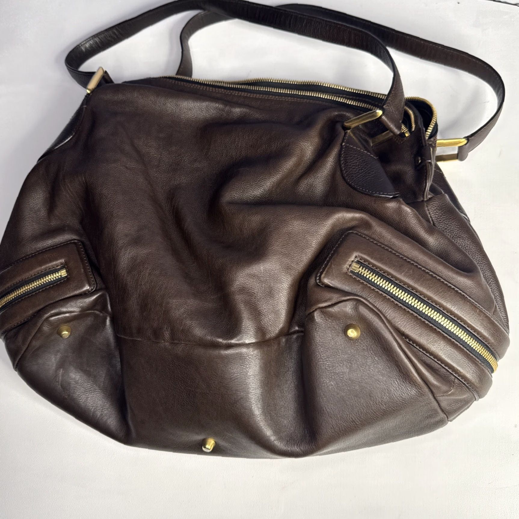 Vintage Chole Shoulder Bag Brown Leather Calfskin Cary Zipped Purse Gold Accents Women Medium? Size ONE SIZE - 2 Thumbnail