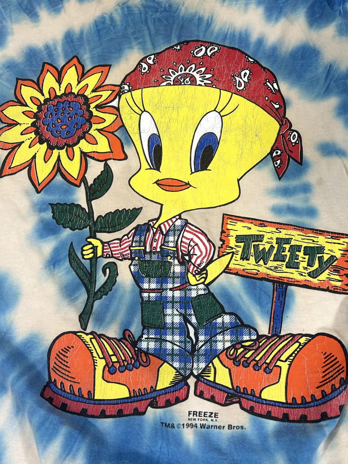 Designer Vtg 1994 Tweety Bird Looney Tunes Warner Brothers Tie Dye Size US L / EU 52-54 / 3 - 4 Thumbnail