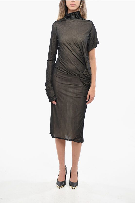 MM1 MM10 Turtleneck Double Fabric Asymmetrical Cut Dress