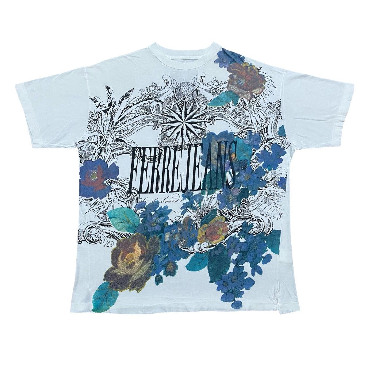 Vintage Rare‼️🔥Vintage Ferre Jeans Over Print Flower T-Shirt Size US M / EU 48-50 / 2 - 1 Thumbnail