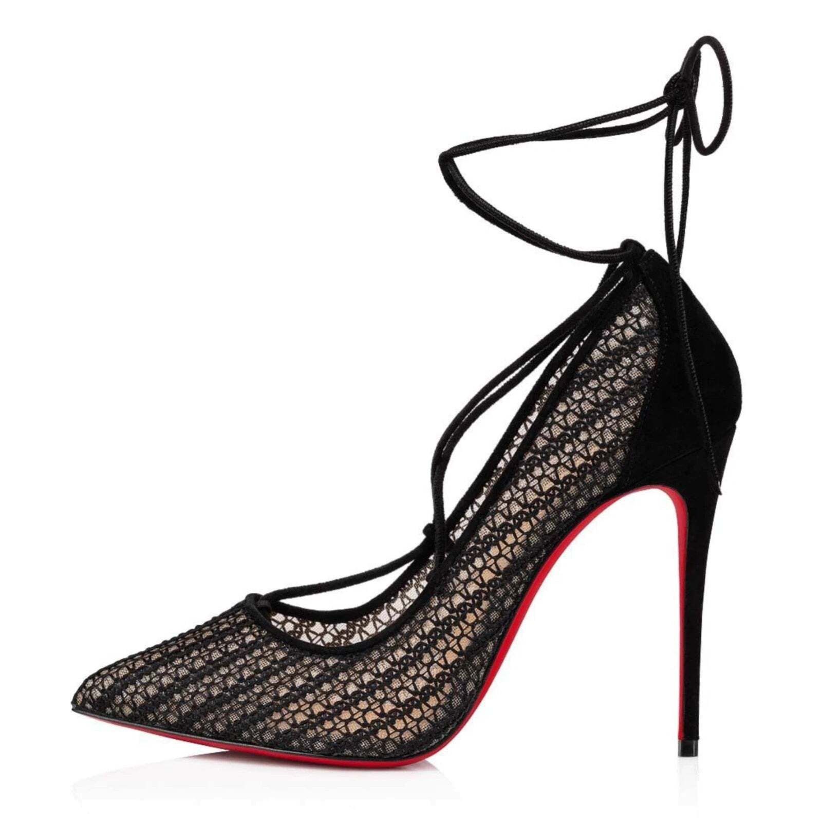 Christian Louboutin Peropik 100 Black Suede Lace Up Tie Sandal Heel Pump 38 Size US 8 / IT 38 - 3 Thumbnail