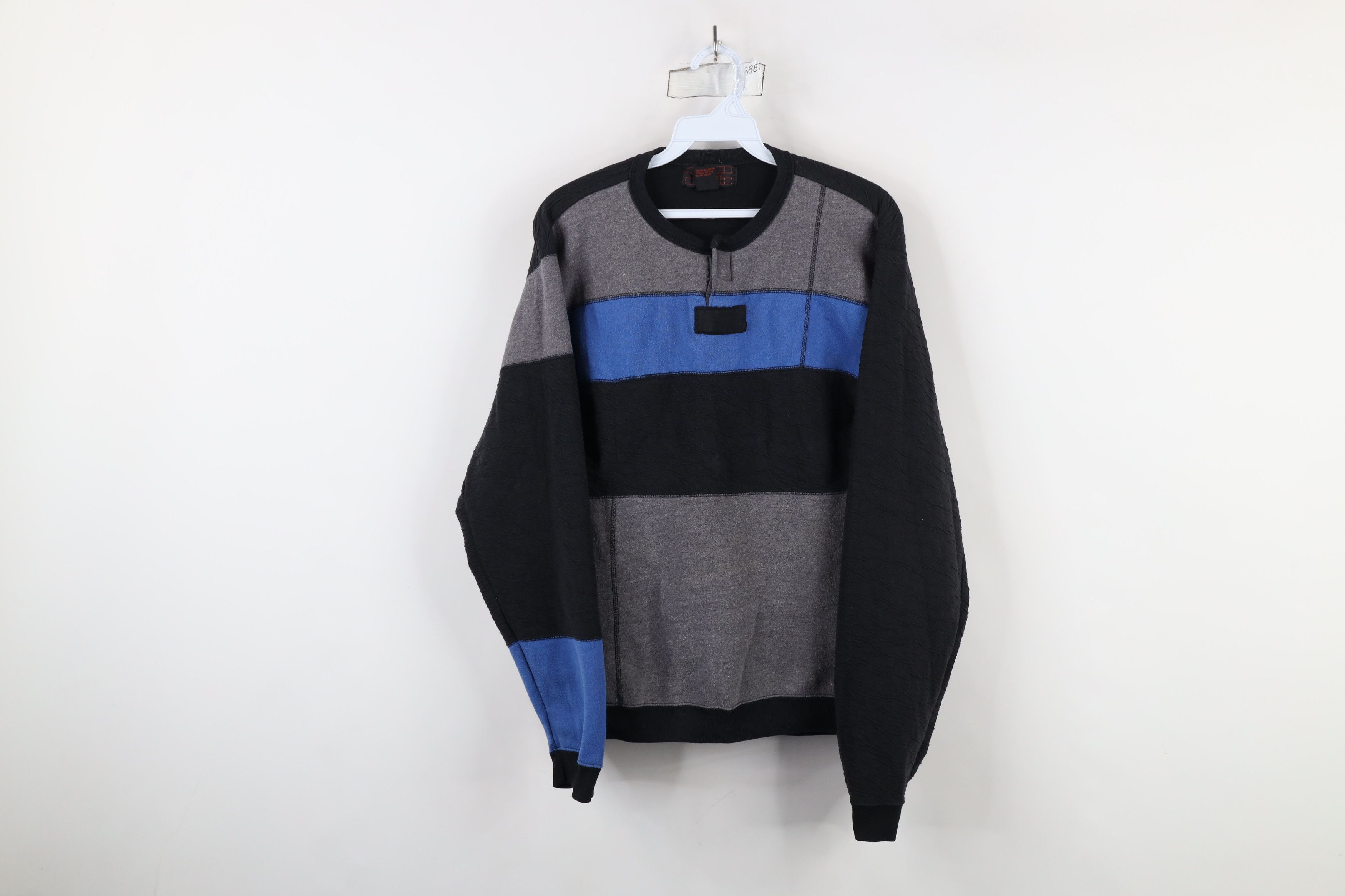 Vintage Vintage 90s Streetwear Crinkled Block Henley Sweatshirt Size US S / EU 44-46 / 1 - 1 Thumbnail