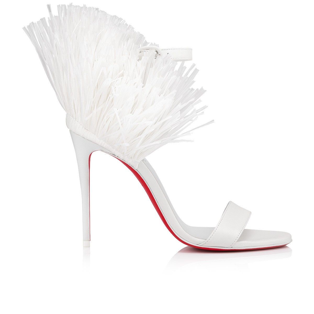Christian Louboutin oc11z0225 Loubi Girl Raffia 100mm Heeled Sandal in White Size US 10 / IT 40 - 2 Thumbnail