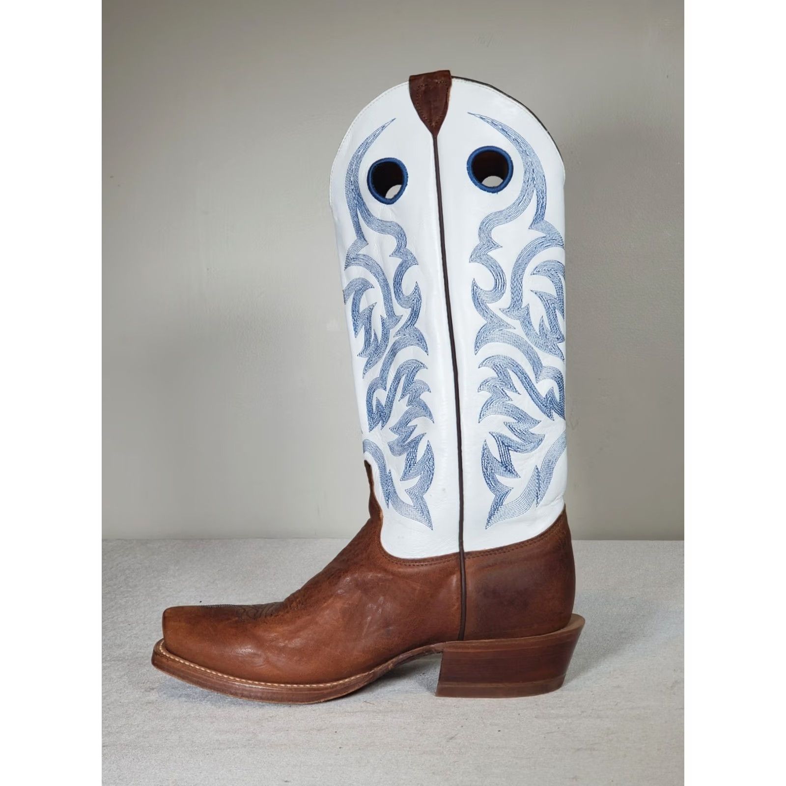 Justin Boots VINTAGE Justin Boots Bent Rail Boot Western Square Toe EE US 9 White Brown Leather Size US 9 / EU 42 - 3 Thumbnail