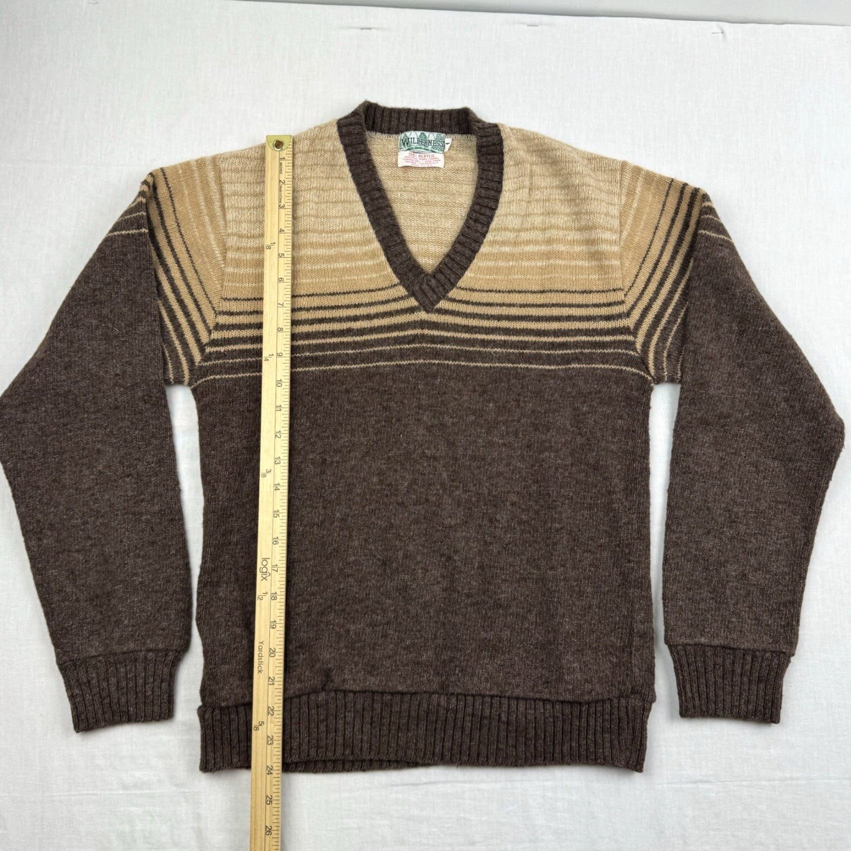 Vintage VINTAGE Wilderness Sweater Men Adult Medium Striped V-Neck Brown Tan 80s 90s Outdoor Pullover Size US M / EU 48-50 / 2 - 4 Thumbnail