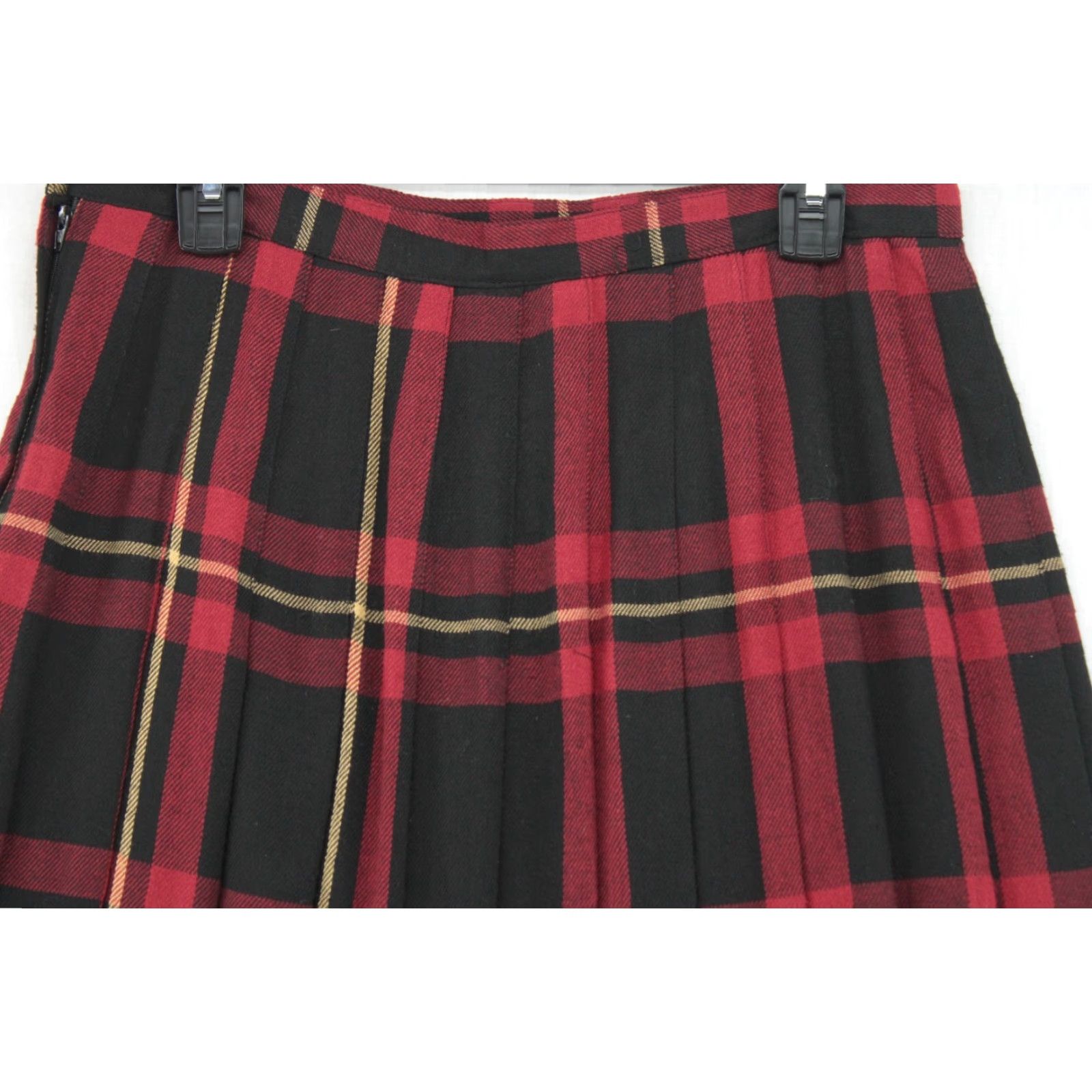 Etro Lauren Wood VTG Yes Vintage Skirt Women 16 Red Black Tartan Plaid Pleat School Classic Retro 16" Midi Size 38" / US 16 / IT 52 - 3 Thumbnail