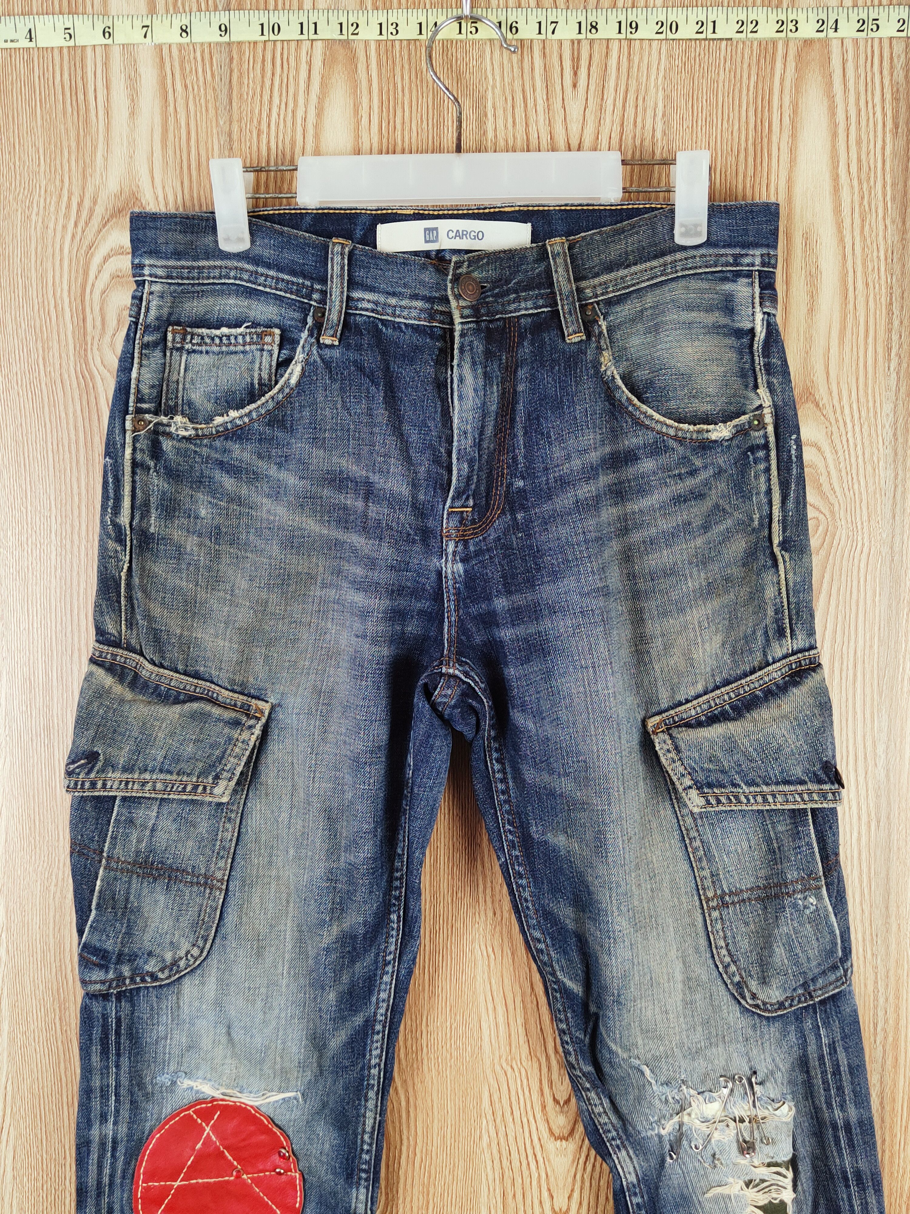 Gap DL Gap Dark Blue Faded Distressed Ripped Cargo Jeans #W023 Size US 31 - 2 Thumbnail